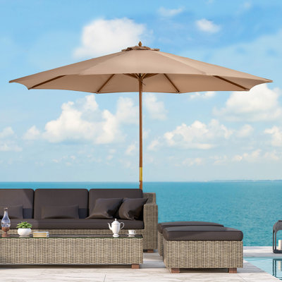 10' x 8' Round Wooden Patio Umbrella with Bamboo Rib for Outdoor