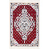 Red Fine Hand Knotted Persian Silk & wool Nain 2'X 3'