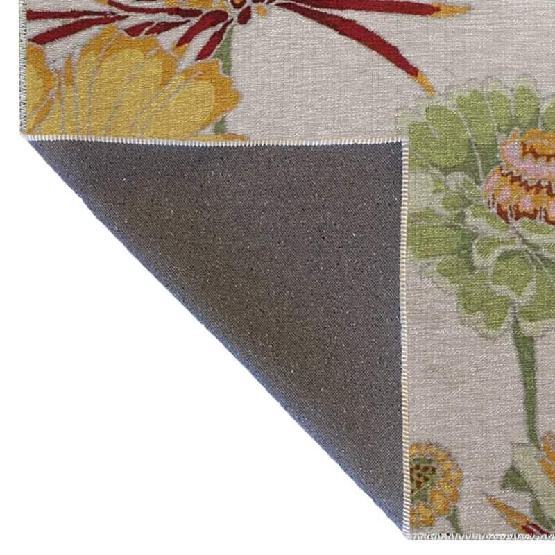 Beige-Themed Multi-Colored Mixed Floral Patterned Creative Modern Decorative Rug, Rectangle 4'11.06" x 9'10.11"