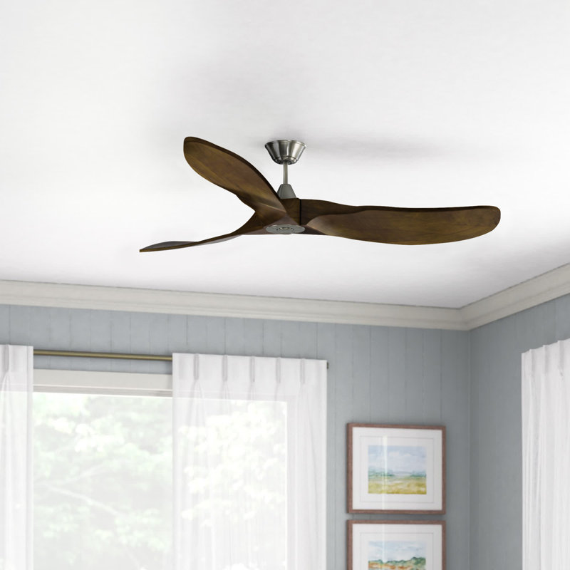 Ventilateur de plafond 3 pales avec télécommande Obsidian, Acier brossé avec pales noyer foncé, 60 pouces