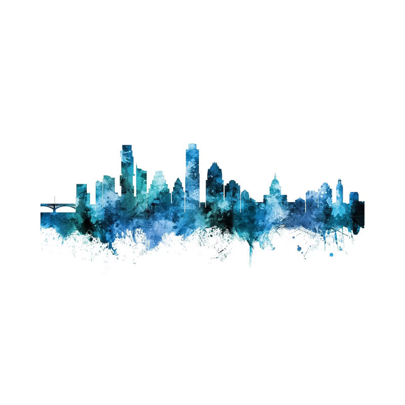 Austin Texas Skyline Blue Teal by Michael Tompsett - Wrapped Canvas Gallery-Wrapped Canvas Giclée