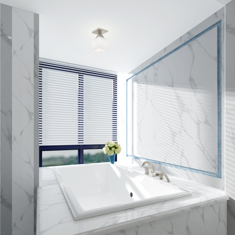Billington Glass Semi Flush Mount, Brushed Nickel, Satin Opal White