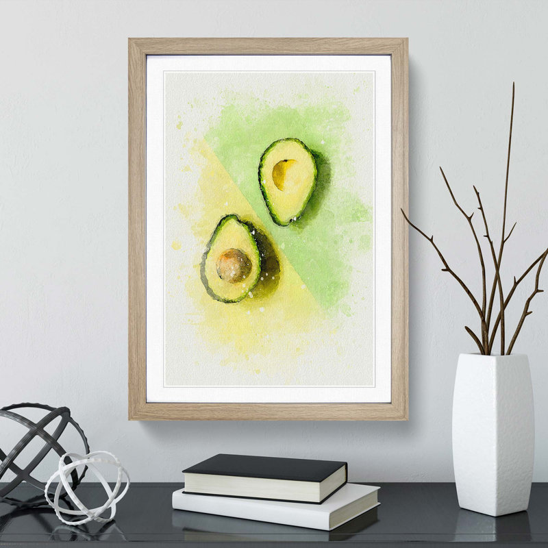 Avocado Split in Abstract - Picture Frame Graphic Art Print, 48cm H x 36cm W x 2cm D, Oak Framed