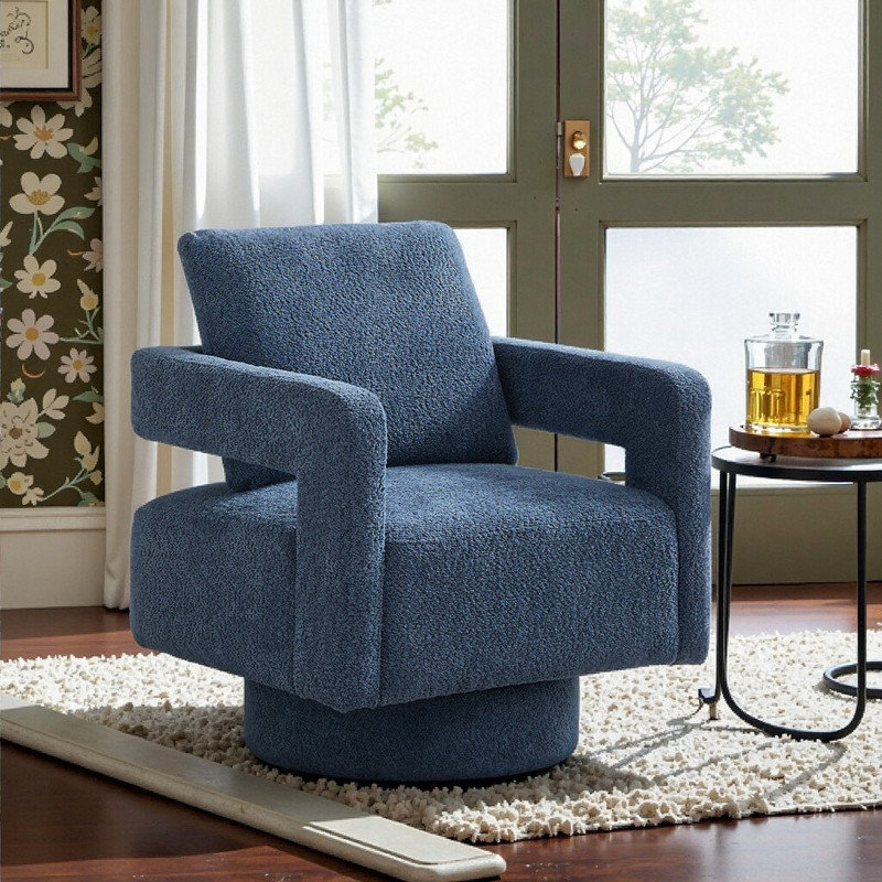 Fauteuil d'appoint pivotant de 29,13 po de largeur avec rotation de 360 degrés, revêtement en tissu bouclé et structure en bois massif