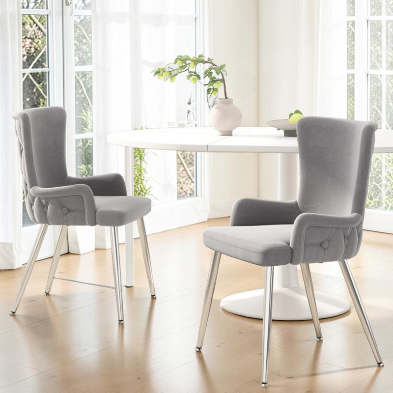 Dining Chairs Set Of Upholstered Armchairs, 2, Grey with silver leg