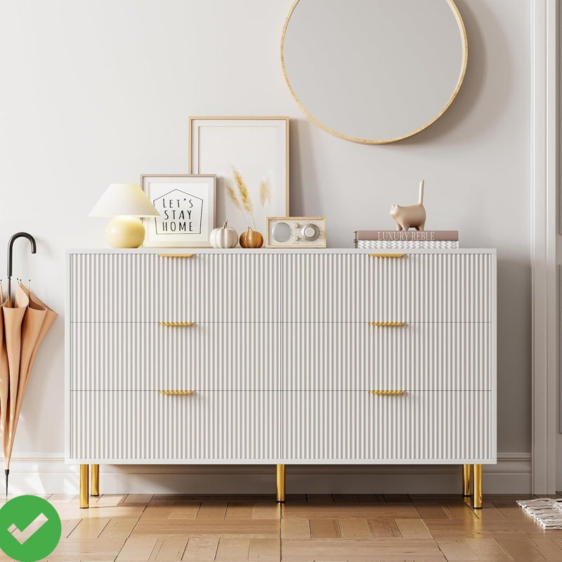 Commode 6 tiroirs pour chambre à coucher, Blanc