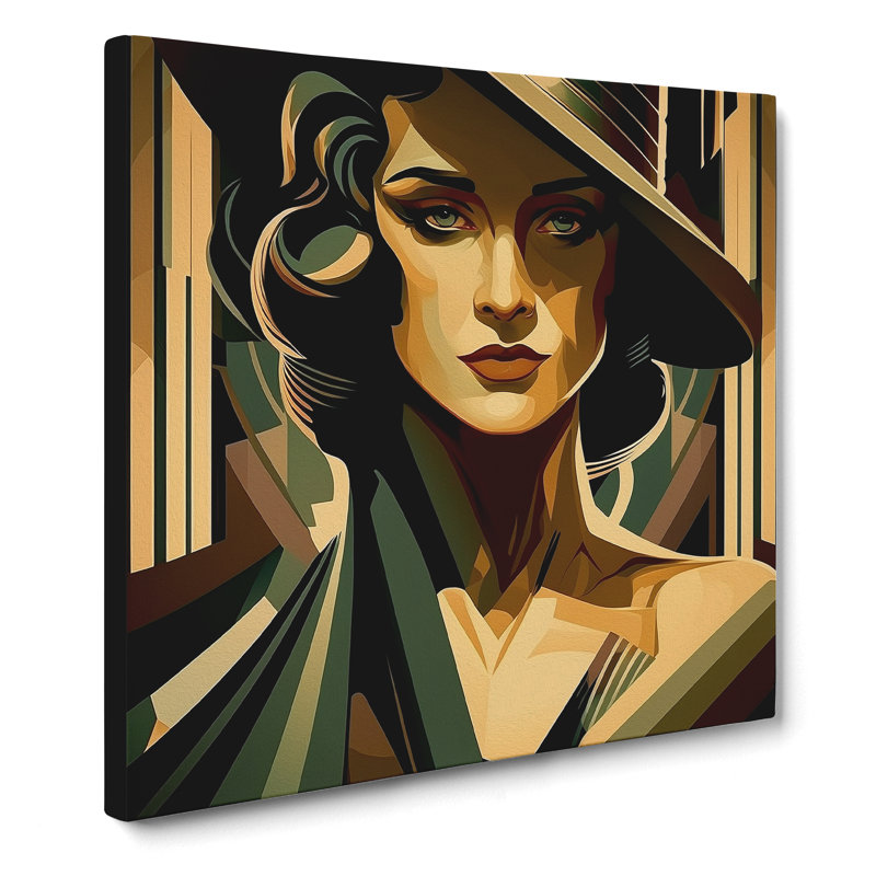 Art Deco Woman Expressionism - Wrapped Canvas - Framed Print, 35cm H x 35cm W x 3cm D
