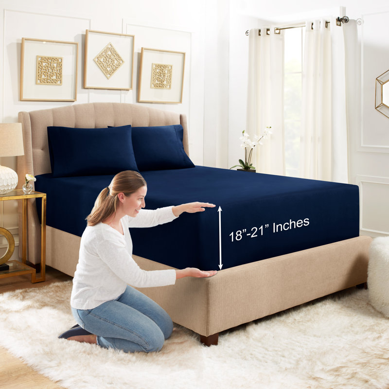 Microfiber Sheet Set, Twin Sheet Set with 1 Pillowcase, Navy Blue