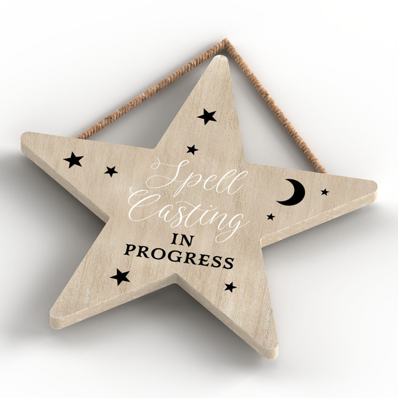 Spell Casting In Progress Wooden Star Plaque, Brown