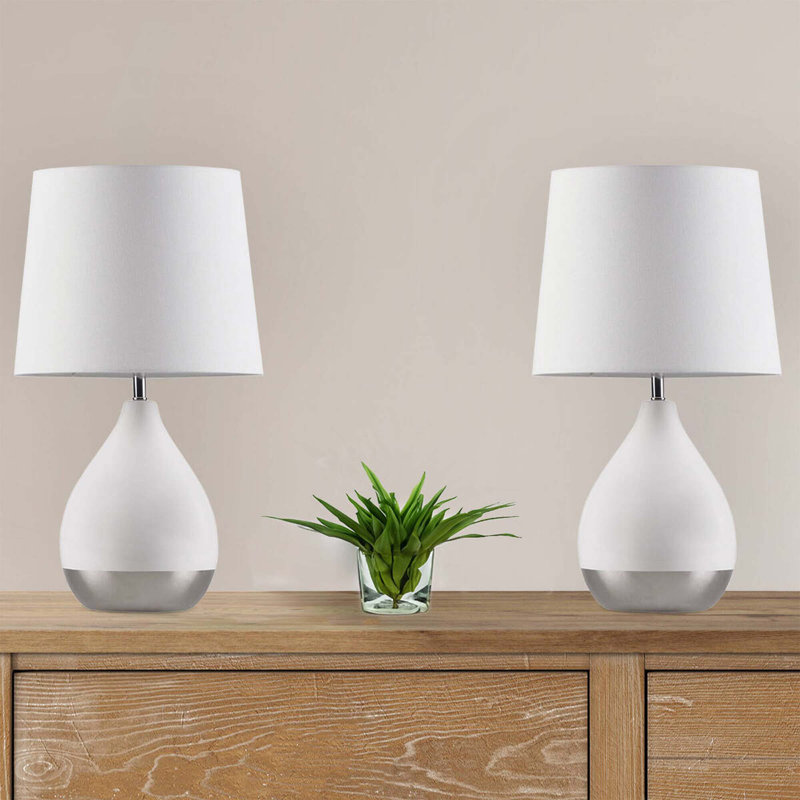 2-Tone Table Lamp Set Of 2, White/Silver
