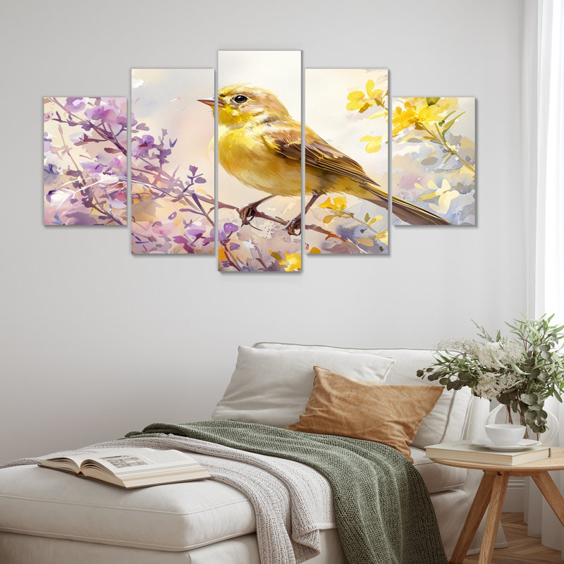 Oiseau chanteur dans le jardin de lavande I - Art mural oiseau - art mural moderne pour le salon