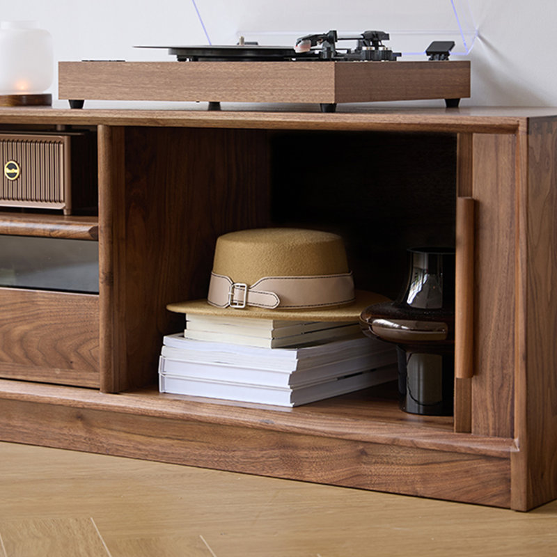 Meuble télé en bois de noyer de style nordique, H 17,71 po x L 94,48 po x l 15,75 po