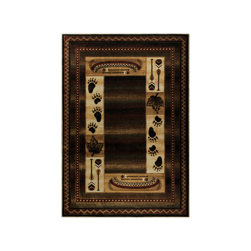 Machine Washable Area Rug Animal Print Machine Woven in Brown/Red/Black, Rectangle 7'10" x 10'