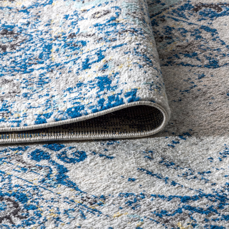 Tapis ivoire / bleu Lathem, Tapis de couloir 2 pi 3 po x 8 pi