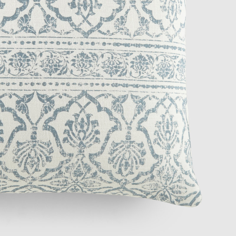 Antique Floral Cotton Throw Pillow, Light Blue
