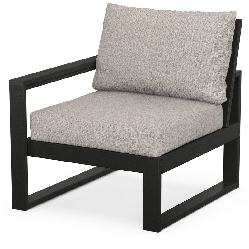 POLYWOOD Outdoor Lounge Chair, Black, Weathered Tweed