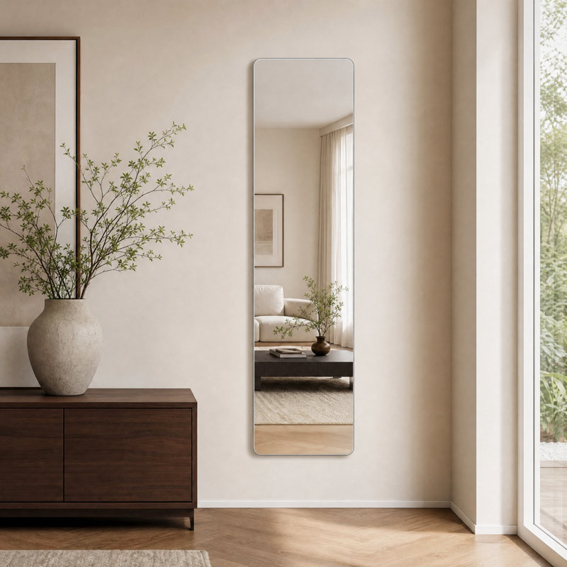 Full Length Frameless Wall Mirror With Rounded Corners