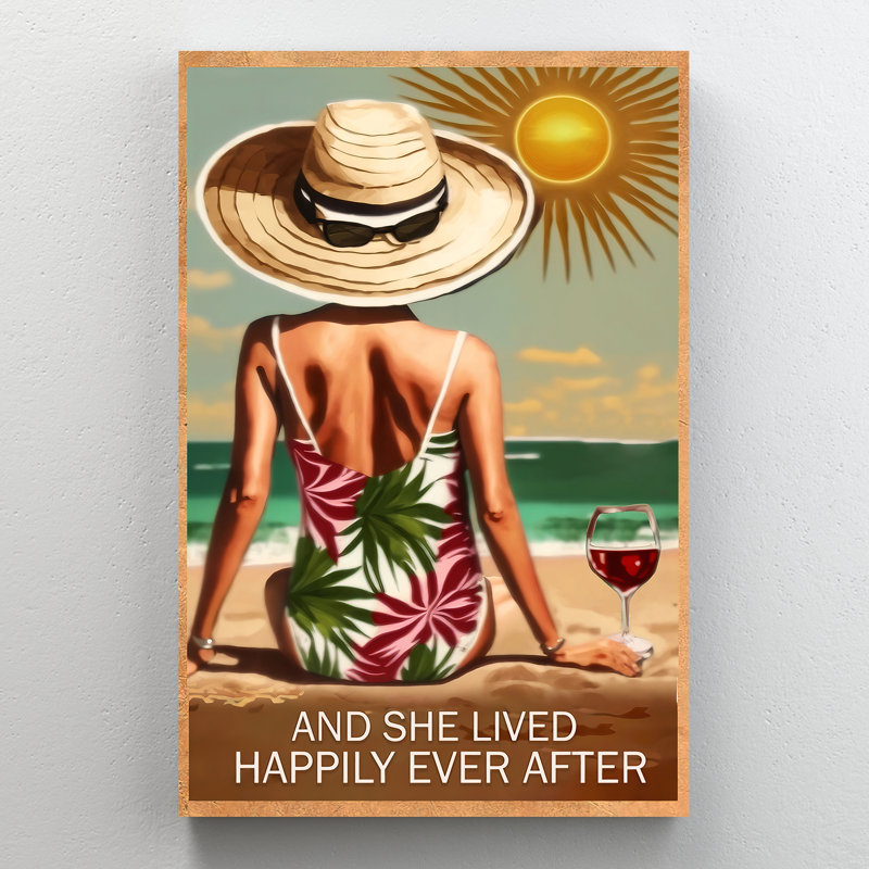 «Happily Ever After Girl Sitting On The Beach On», impression sur toile, H 14 po x l 11 po x P 1,25 po