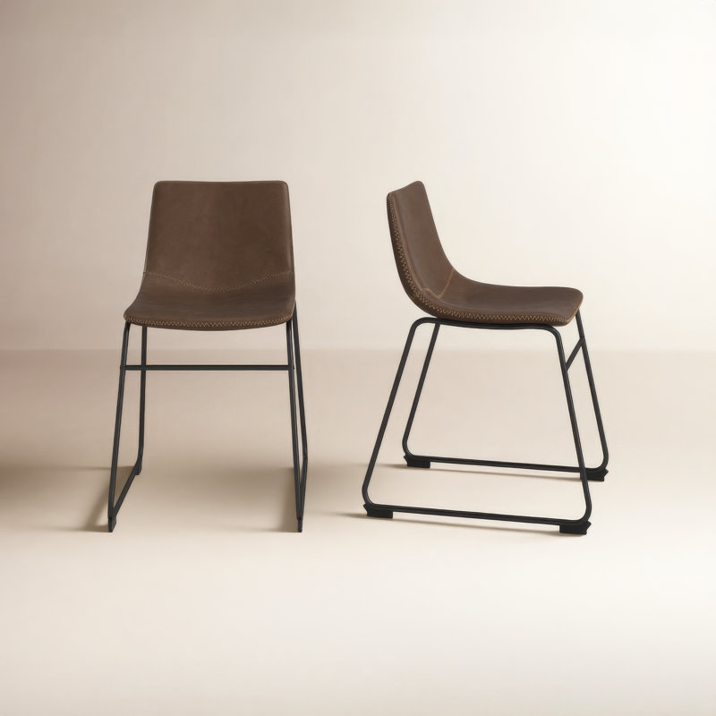 Nia Vegan Leather Side Chair, Black, Brown Distressed Vegan Leather