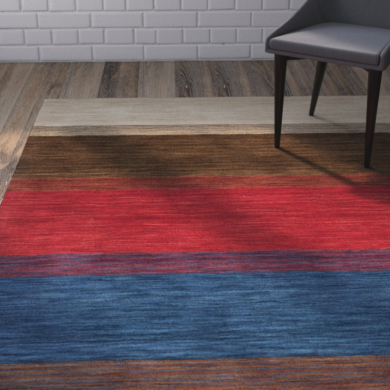 Tapis rayé en laine tissé à la main Frann, Rectangle 8 pi x 10 pi