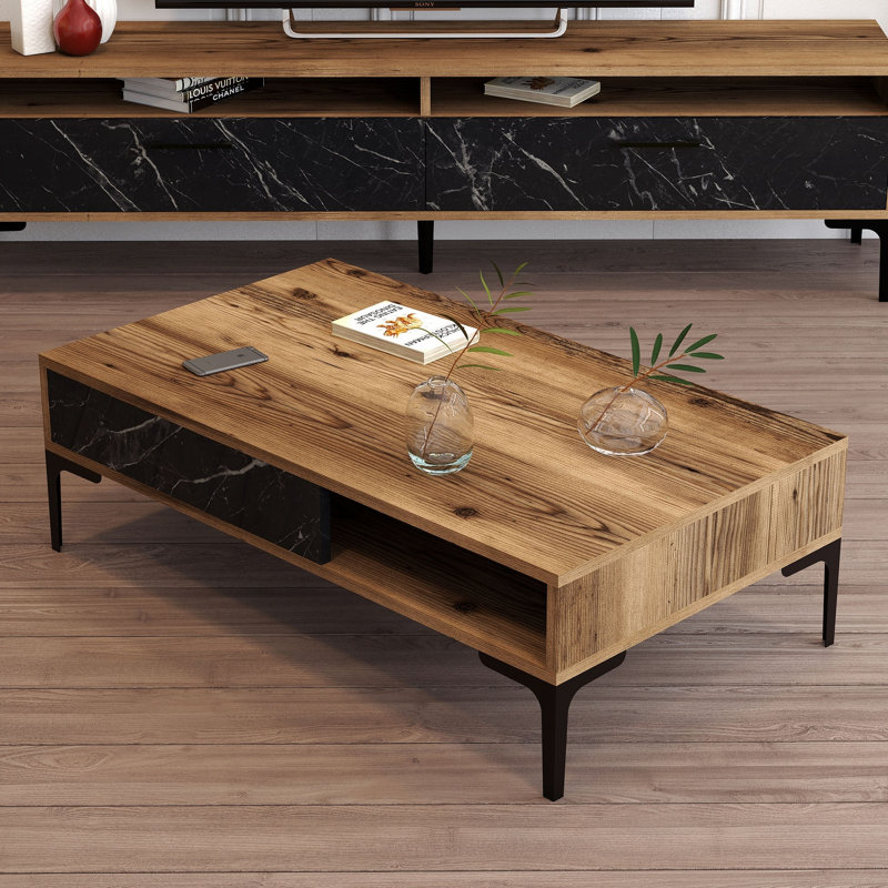 Table basse à 4 pieds avec rangement, Noyer / Noir