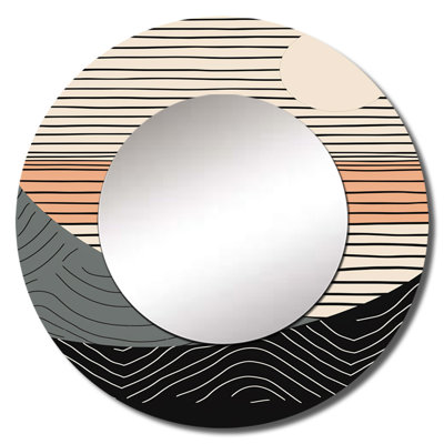 Brittant Simple Horizon III - Abstract Shapes Large Wall Mirror, Peach Round Unique Mirror, Printed Metal Art
