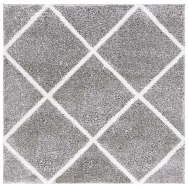 Tapis géométrique gris / blanc, Carré 6 pi 7 po