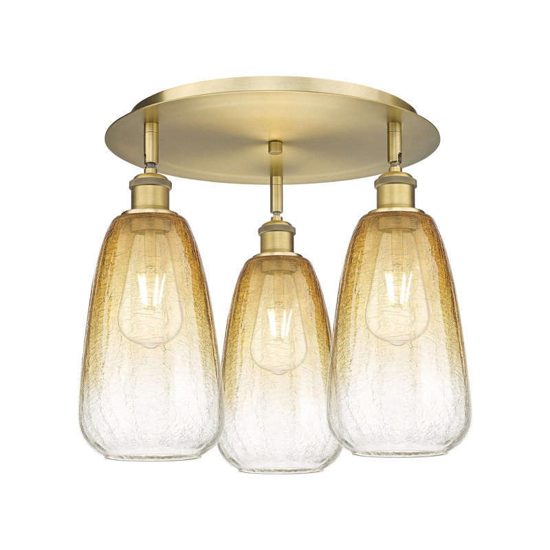Plafonnier encastré 3 lumières Ballston - Alleva, Laiton brossé, Ambre