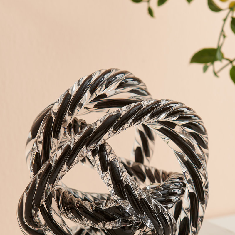 Marj Modern Glass Knot Loop Abstract Tabletop Sculpture, Black