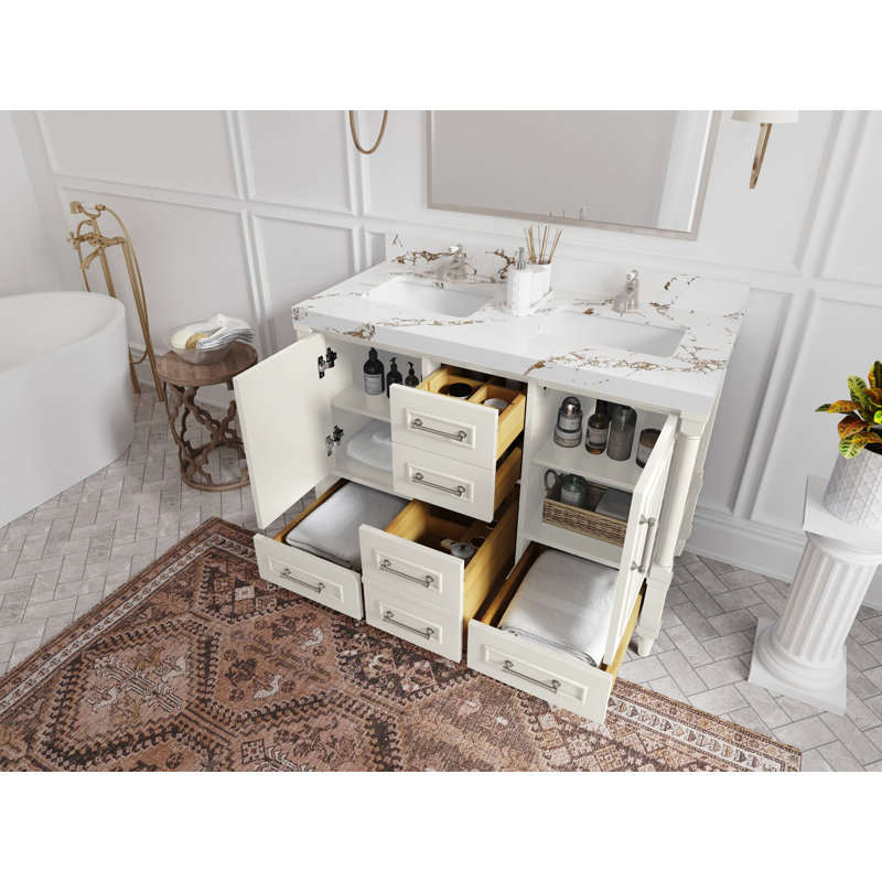 Aberdeen X P 22 po De meuble-lavabo double D, Blanc, Albâtre