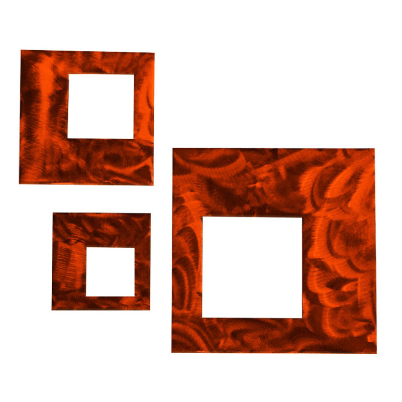 Brakebee Contemporary Metal Square Wall Art Set - Candy Orange, Candy Orange
