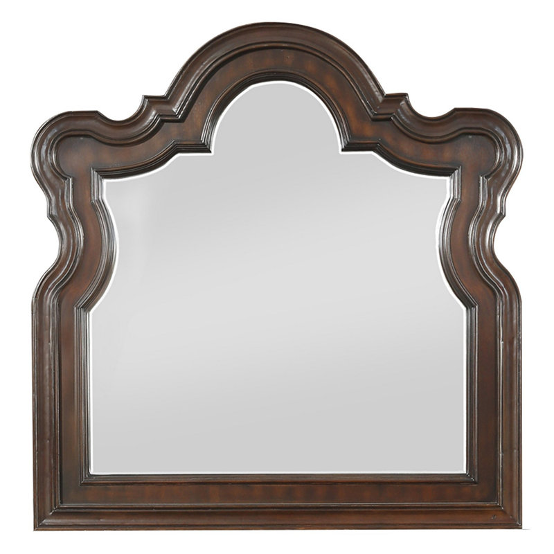 Structure en bois festonné miroir avec des détails moulés, bruns et argentés