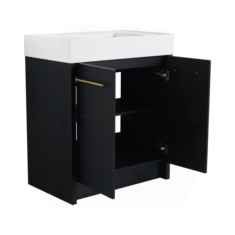Meuble-lavabo autoportant de 30 po avec lavabo en résine et porte à fermeture douce