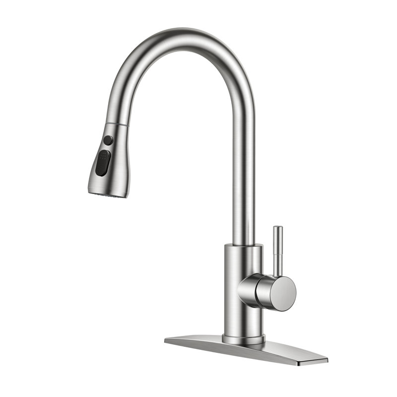 Robinet de cuisine rétractable avec plaque de pont, Chrome poli