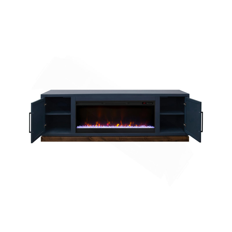 Meuble télé 81 po pour téléviseur de 90 po ou moins, fini denim bleu et whisky