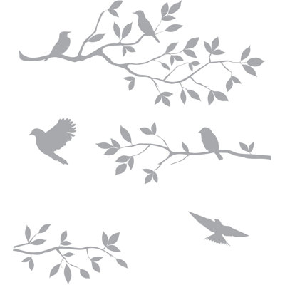Burnish Birds & Blossoms Vinyl Wall Decal - Elegant Nature-Inspired Art Decor for Home Living Room