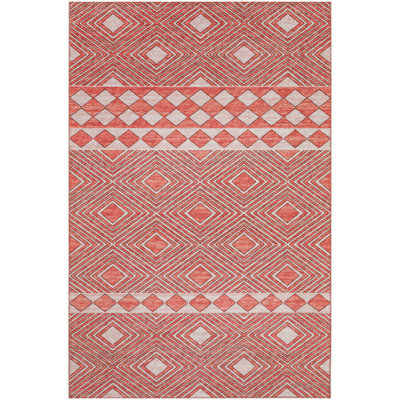 Chenille Washable Geometric Indoor / Outdoor Rug