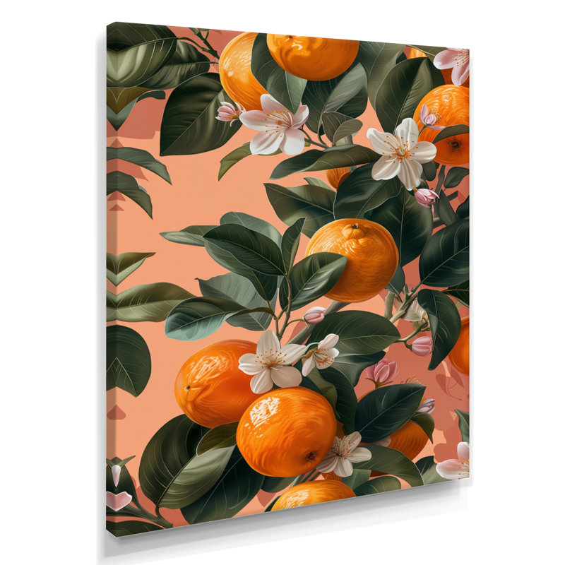 Décoration murale orange orange et arbres verts II - fruits, Toile tendue, 24" H x 32" W