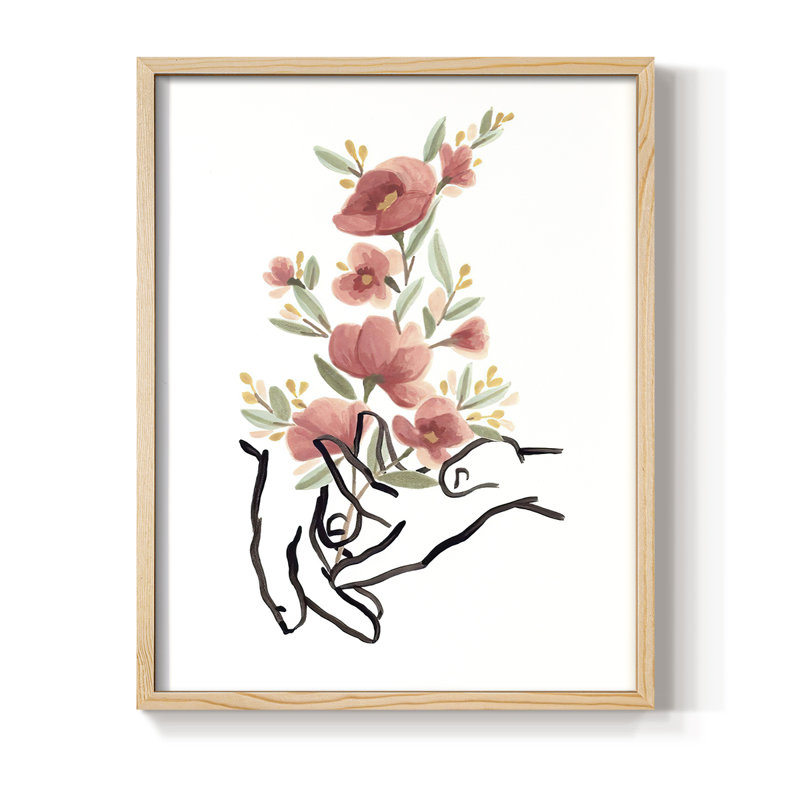 HandsAndFlowersII Framed Print - Solid Wood, Natural, 11" H x 9" W