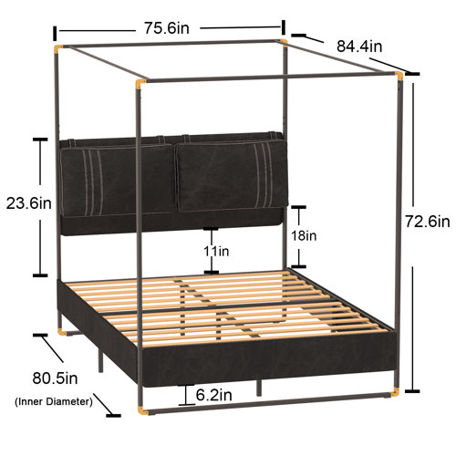 17 Stories Vegan Leather Metal Canopy Bed & Reviews | Wayfair