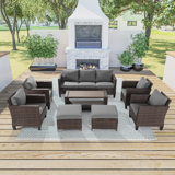 Pozzo Wood 7 - Person Patio Conversation Sets with Cushions
