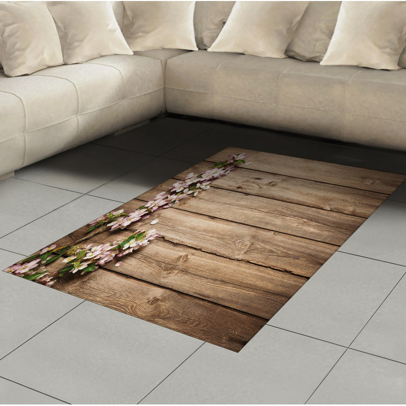 Wooden High Density Long Fiber Poly Threads Decorative Area Rug Carpet, Rectangle 4' x 5'8"