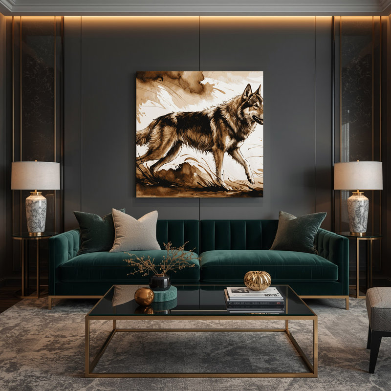 Chiens, loup tchéco-slovaque beige, art mural sur toile, H 12 po x l 12 po