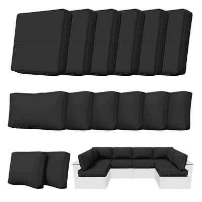 Outdoor 5" Replacement Cushion Set Seat/Back Cushions (Set Of 6 Cushions, 6 Backrests, 2 Corner Cushions)-Cushion Set Only