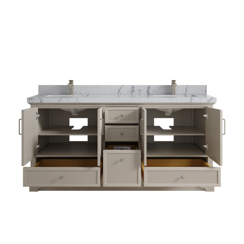 Ensemble de meuble-lavabo double 72 po Aulbree (option boutons)