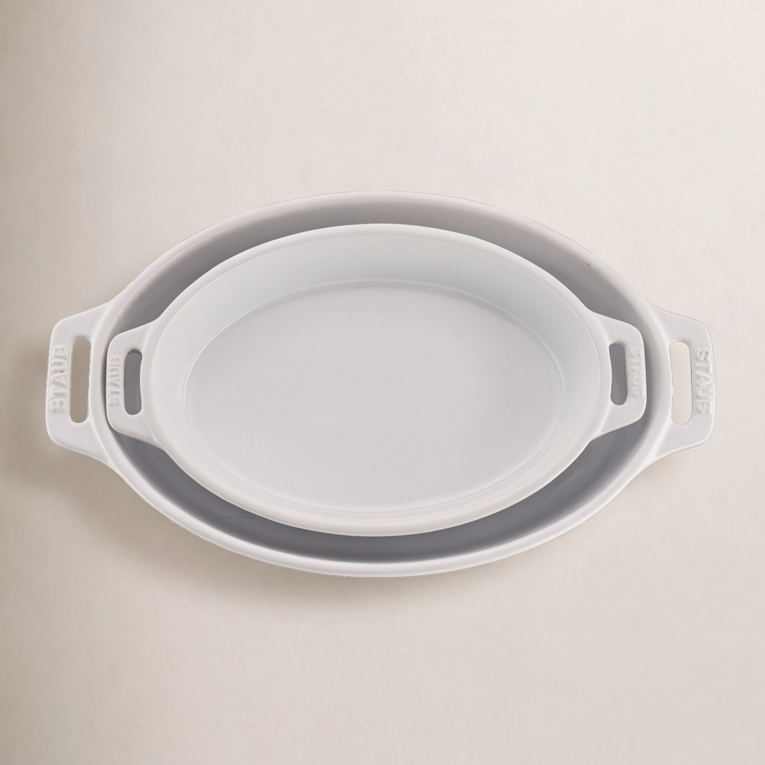 Staub Ceramic 2-Piece Oval Baking Dish Set, White