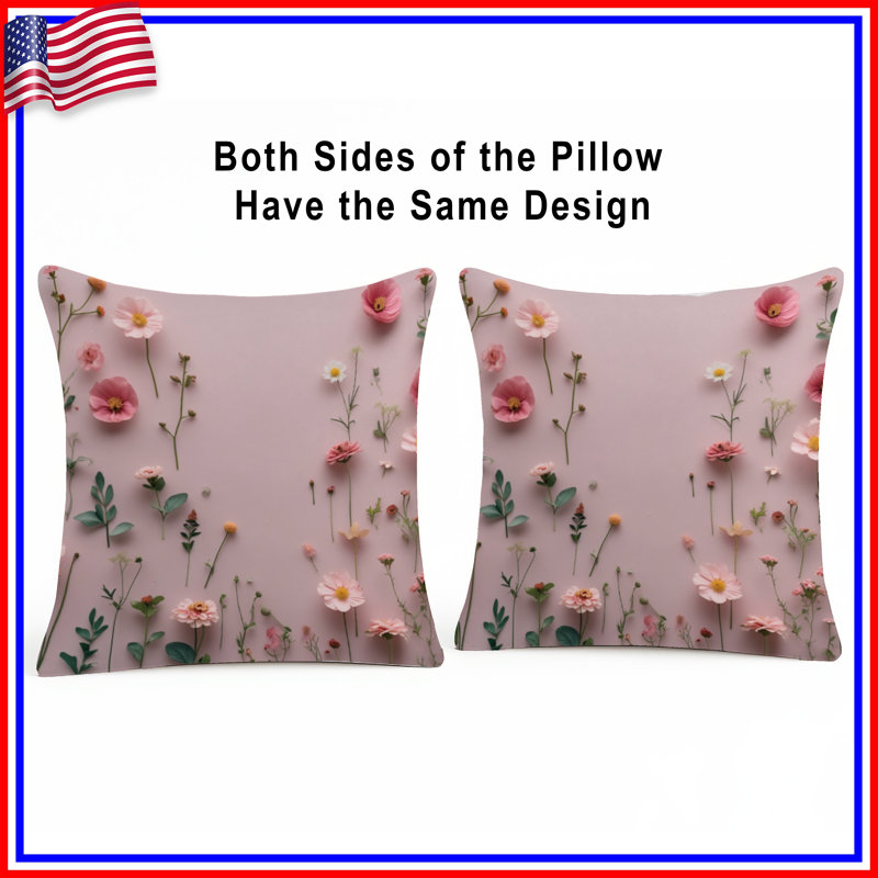 Pink Wildflowers Arrangement Double Sided Throw Pillows, 18 x 18 inches