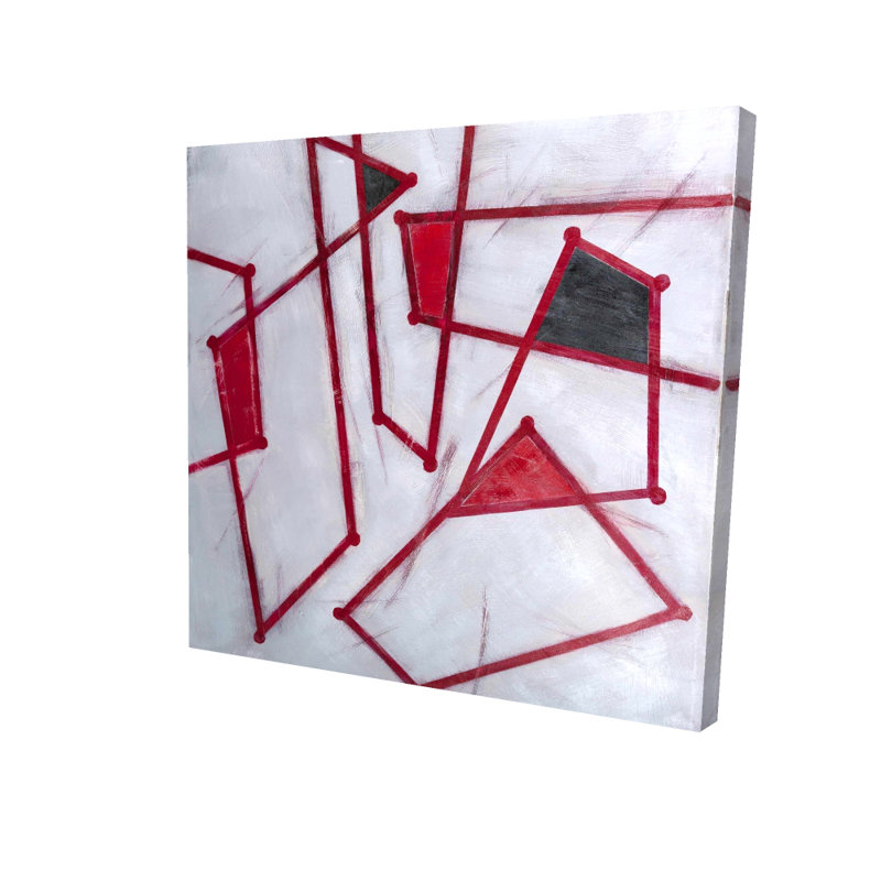 Red Outlines Shapes Canvas - Modern White Wall Art Decor