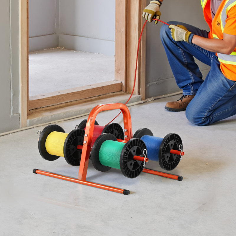 Porte-bobine en fil métallique, capacité de 100 lb, support intelligent, support de distributeur en fil d'acier robuste pour jusqu'à 8 bobines, diamètre maximum de 9,45 po, conception à levage facile pour une utilisation électrique et industrielle