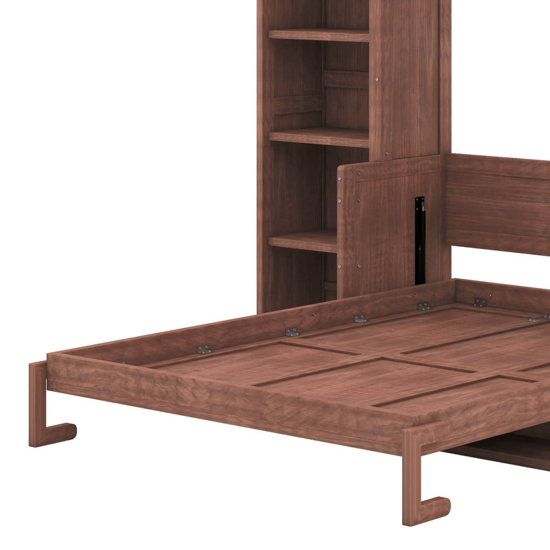 Lit escamotable double avec bureau et bibliothèque, lit plateforme pliable avec plusieurs supports de rangement pour la chambre d'amis